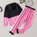 2-piece Kid Girl Letter Print Colorblock Hoodie and Elasticized Pants Set Pink