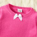 Baby Girl Solid Round Neck Long-sleeve Ruffle Hem Knitted Sweater Pullover Pink