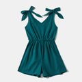 100%Polyester Solid Sleeveless Peacock Blue Sling Shorts Rompers Dark Green