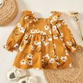 Baby Girl Floral Print Long-sleeve Ruffle Square Collar Dress Yellow
