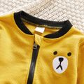 3-piece Toddler Letter Cartoon Bear Print Long-sleeve T-shirt, Zipper Jacket and Striped Pants Set Yellow image 2