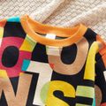 2-piece Toddler Girl/Boy Letter Print Colorblock Pullover and Elasticized Pocket Black Pants Set Orange