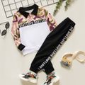 2-piece Toddler Boy Camouflage Letter Print Long-sleeve Polo Shirt and Elasticized Joggers Pants Set Black image 1