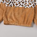 Trendy Kid Girl Leopard Print Colorblock Fluffy Hoodie Sweatshirt Khaki