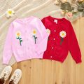 Toddler Girl Floral Embroidered Button Design Sweater Pink image 2