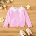 Toddler Girl Doll Collar Button Bowknot Beaded Design Knit Sweater Pink image 1