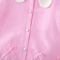 Toddler Girl Doll Collar Button Bowknot Beaded Design Knit Sweater Pink