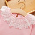 2-piece Toddler Girl Lace Doll Collar Ribbed Long-sleeve Top and Skirt Set Pink