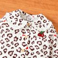 Baby Girl Blue/Leopard Print Doll Collar Button Down Long-sleeve Jumpsuit Beige
