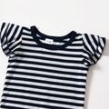 Stripe Print Navy Blue Flutter-sleeve Mini Tight Dress for Mom and Me Dark Blue/white