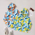Fashionable Kid Boy Letter Painting Print Colorblock Zipper Windproof Hooded Jacket Coat Yellow