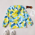 Fashionable Kid Boy Letter Painting Print Colorblock Zipper Windproof Hooded Jacket Coat Yellow