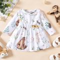 Baby Girl Animals and Plants Print White Long-sleeve Dress Color block image 1