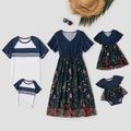 Embroidered Floral Family Matching Blue Sets Royal Blue