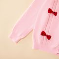 Toddler Girl Bowknot Design Cable Knit Button Design Sweater Cardigan Pink