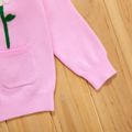 Toddler Girl Floral Embroidered Button Design Sweater Pink image 3
