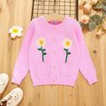 Toddler Girl Floral Embroidered Button Design Sweater Pink image 1