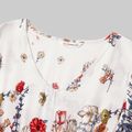 Floral Print V-neck Ruffle-sleeve Matching Vintage Dresses White
