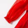 Kid Girl V Neck Bowknot Design Ruffle-sleeve Party Mesh Red Dress Red image 4