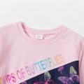 2-piece Kid Girl Letter Butterfly Print Pink Long-sleeve Top and Elasticized Pants Casual Set Pink