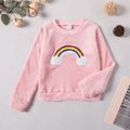 Beautiful Kid Girl Rainbow/Heart Sequin Embroidery Fluffy Pullover Sweatshirt Pink