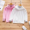 Kid Girl Solid/Striped Turtleneck Faux-two Hoodie Sweatshirt with Pocket White