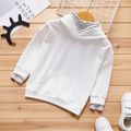 Kid Girl Solid/Striped Turtleneck Faux-two Hoodie Sweatshirt with Pocket White