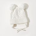 Baby Solid Fleece Pompon Knitted Beanie Hat White image 1