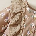 2pcs Baby Girl All Over Floral Print Long-sleeve Ruffle Button Jumpsuit Set Khaki