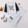 2-piece Kid Boy Letter Number Print Colorblock Pullover and Elasticized Pants Set Light Grey