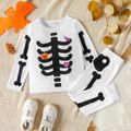 2-piece Toddler Boy Halloween Pumpkin Bone Print Pullover and Elasticized Pants Set White