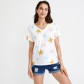 Stars Print V-neck Short-sleeve T-shirt White