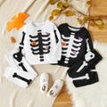2-piece Toddler Boy Halloween Pumpkin Bone Print Pullover and Elasticized Pants Set White