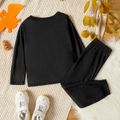 2-piece Toddler Boy/Girl Halloween Pumpkin Bone Print Pullover and Elasticized Pants Set Black image 2