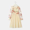 Floral Print Long-sleeve Matching Apricot Dresses Apricot