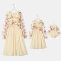 Floral Print Long-sleeve Matching Apricot Dresses Apricot