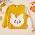 Baby Girl Cartoon Kitty Cat Long-sleeve Knitted Sweater Pullover Yellow image 1