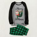 Christmas Sloth Letter Print Splice Plaid Raglan Long-sleeve Family Matching Pajamas Set(Flame Resistant) Color block