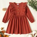 Toddler Girl Floral Print/Solid Ruffle Button Design Long-sleeve Brown