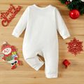 Baby Girl/Boy Christmas Cane and Letter Print Long-sleeve Jumpsuit White