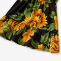 Sunflower Print Sleeveless Matching Plus Size Dresses Black