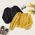 Trendy Kid Girl Button Design Ribbed Long Puff-sleeve Blouse Ginger