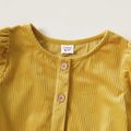 Trendy Kid Girl Button Design Ribbed Long Puff-sleeve Blouse Ginger