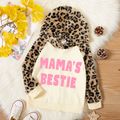 Toddler Girl Letter Print Leopard Fuzzy Hooded Sweatshirt Color block
