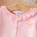 Baby Girl Floral Embroidered Solid Ruffle Collar Long-sleeve Knitted Sweater Cardigan Pink
