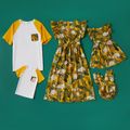 Family Matching Floral Print Dresses and Short-sleeve T-shirts Sets Color block