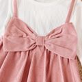 Toddler Girl Ribbed White Long-sleeve Faux-two Bowknot Design Colorblock Dress Pink