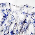 Maternity Floral Print Lace Decor Half-sleeve Dress White