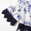 Maternity Floral Print Lace Decor Half-sleeve Dress White