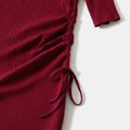 Ribbed Cotton Solid Half-sleeve Bodycon Dress for Mom and Me Cameo brown